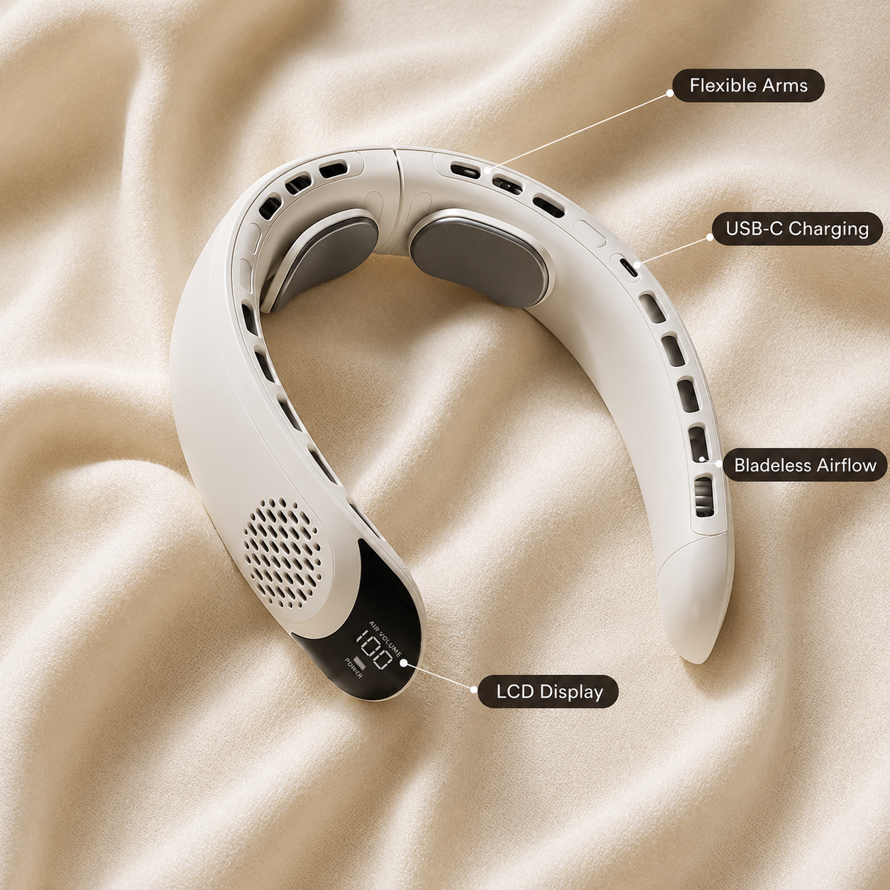 Seranzio Mistral wearable bladeless neck fan — close-up view