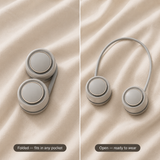 Seranzio Plume foldable wearable neck fan — close-up view