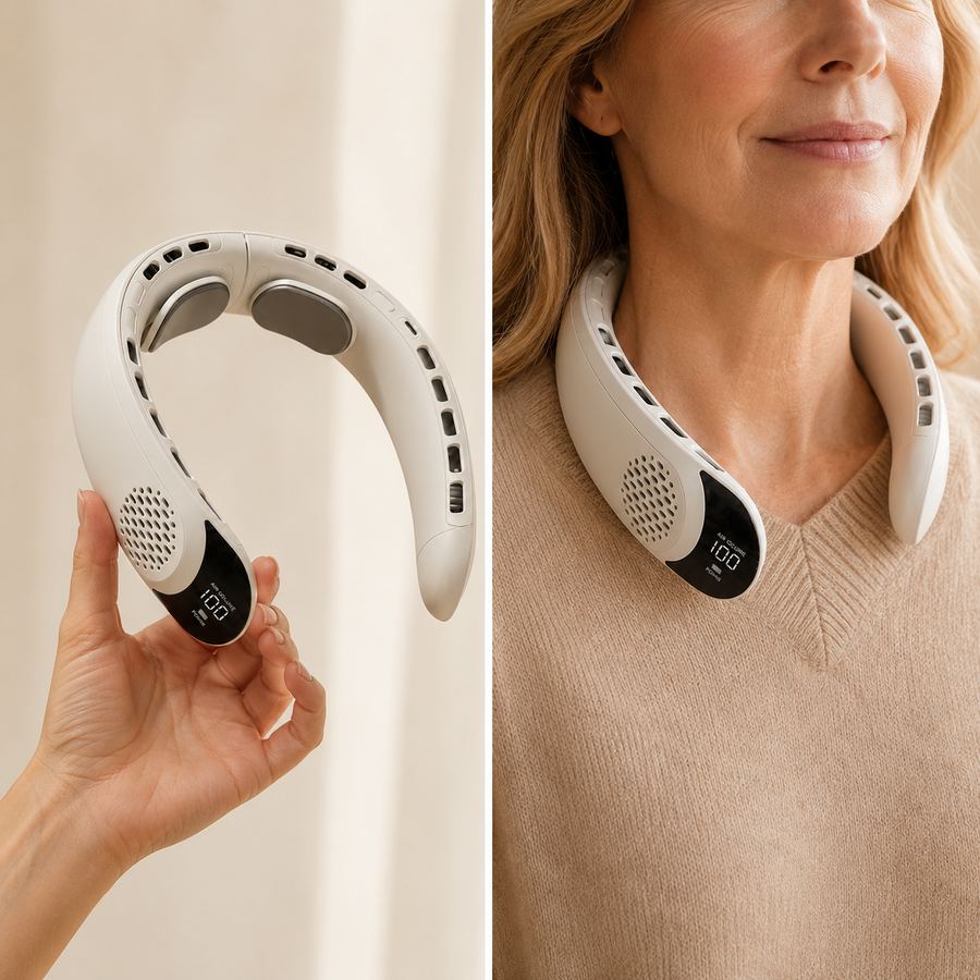 Seranzio Mistral bladeless neck fan in use
