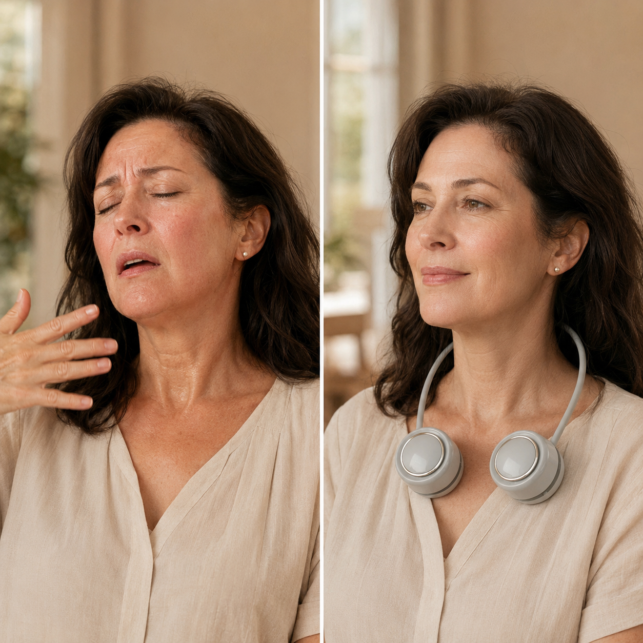 Seranzio Plume foldable wearable neck fan — close-up view
